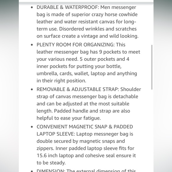 Newhey Messenger Briefcase Leather Waved  Canvas  Large 15.6" Brown - Picture 8 of 16